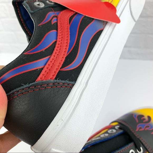 NEW! Vans Old Skool Racer Blk/Red Blue Flame Leather Shoes - Picture 10 of 16